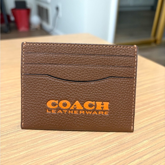 NWT Coach Leather Card Holder Wallet Brown/Orange - Picture 1 of 3